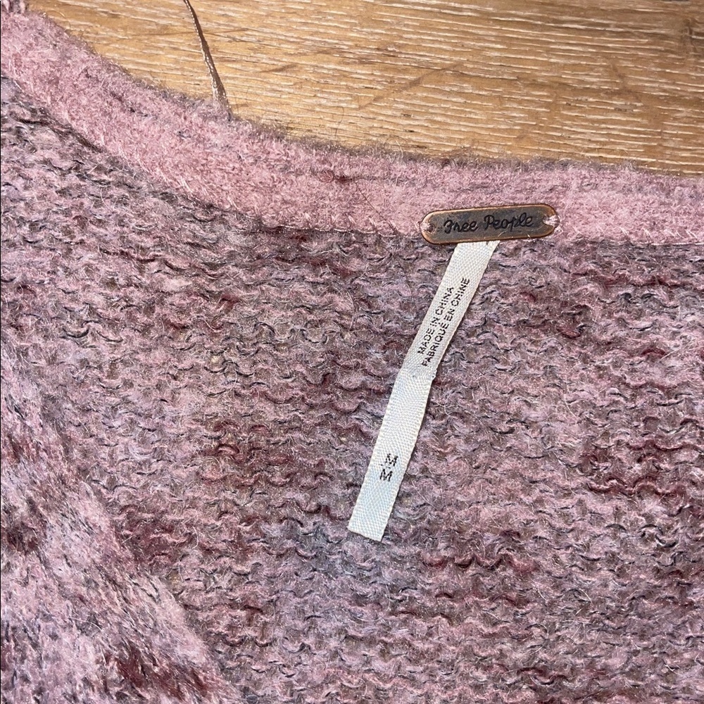 Free People V-Neck Sweater in Pink and Gray alpaca mohair oversized boho - Picture 2 of 5